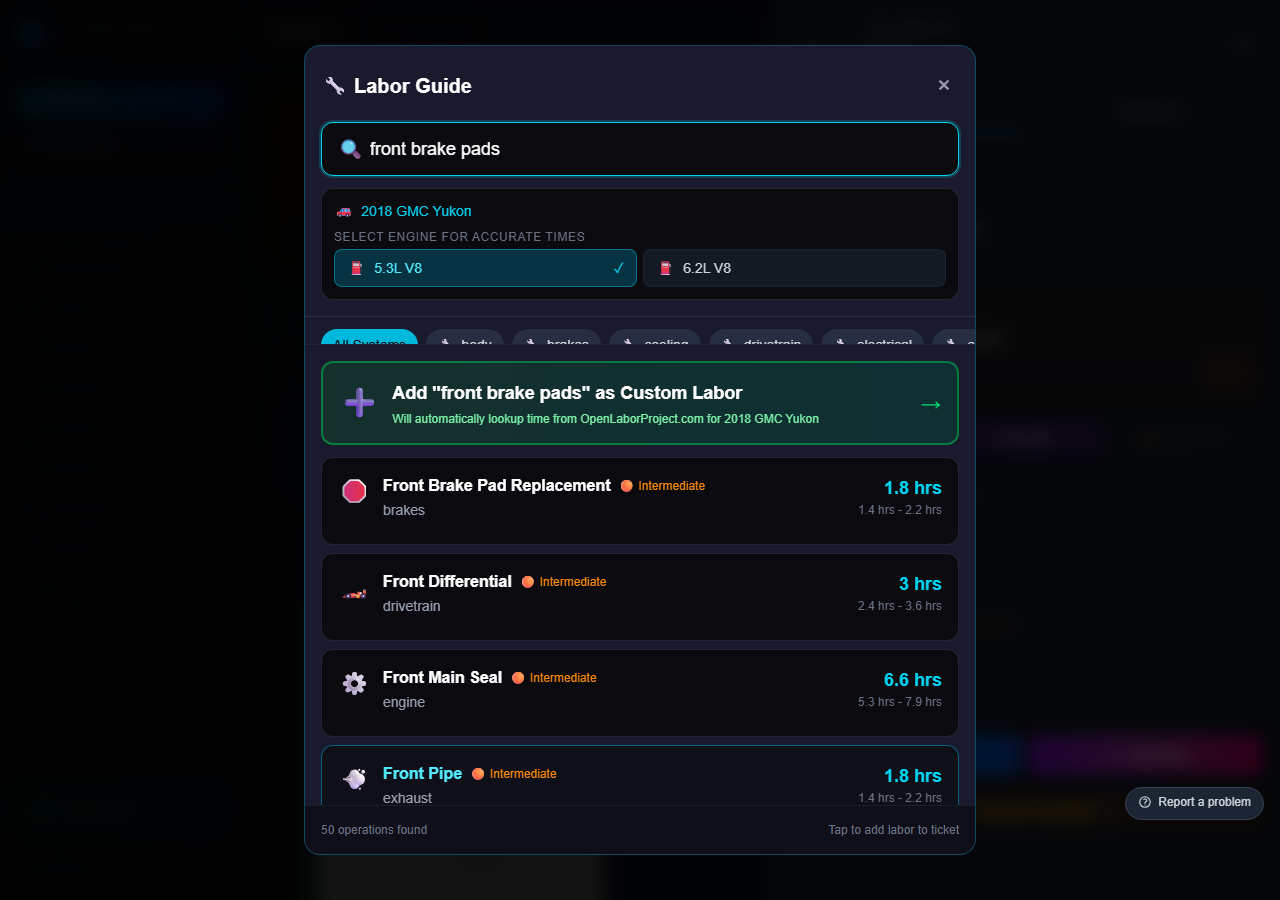 Auto Shop Base Labor Guide